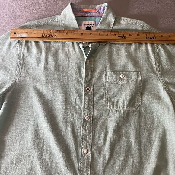 American Republic Shirt Mens L 100% Cotton Short Sleeve Button Down Light Green - Picture 4 of 6